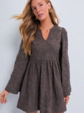 Hyacinth House Brown Textured Becca Bell-Sleeved Mini Dress